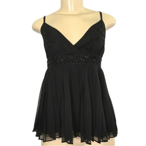 NWOT TED BAKER BEADED PLEATED CHIFFON BLACK DELICATE BABYDOLL TANK TOP 3 - Picture 8 of 10